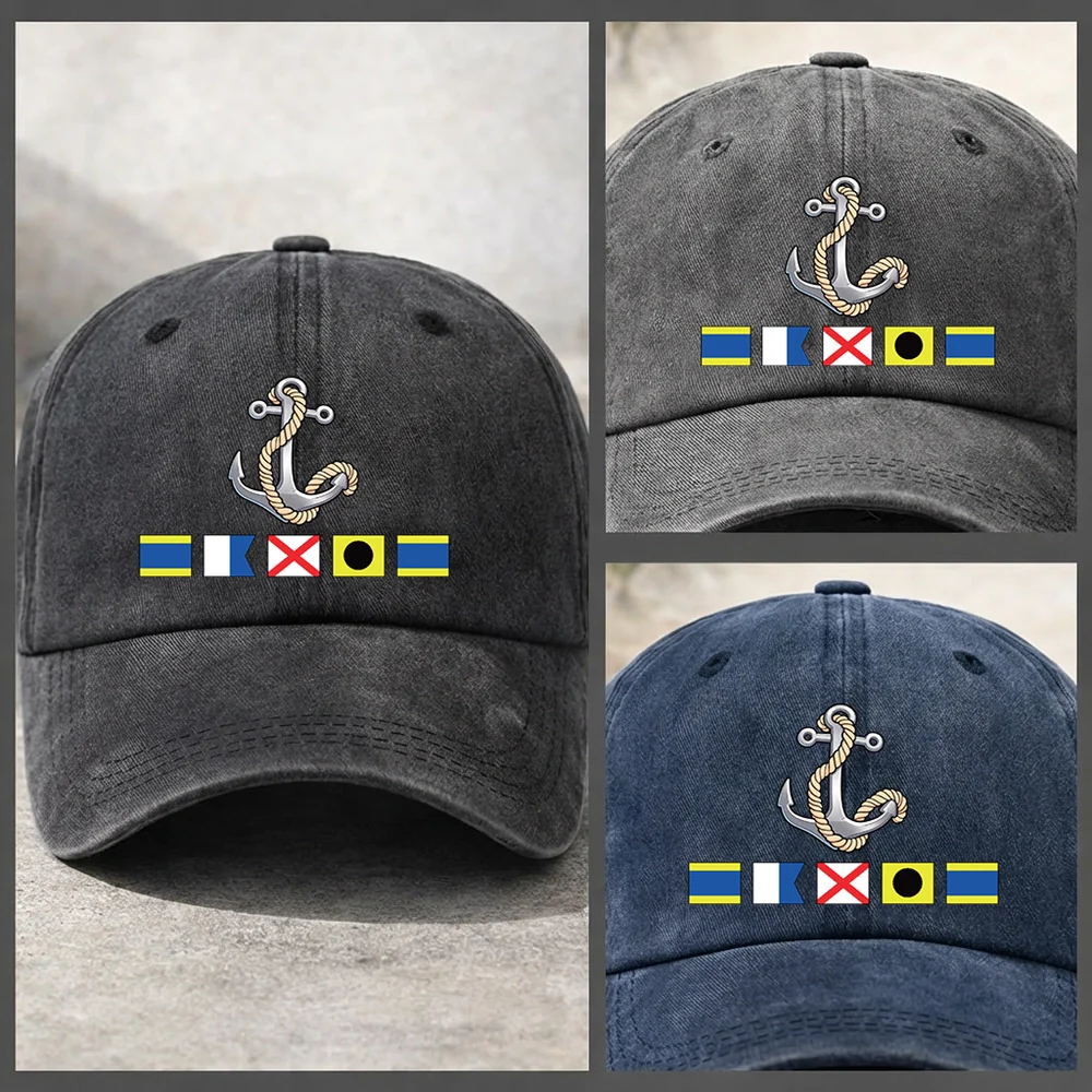 Washed Denim Baseball Cap with Boat Anchor and Nautical Flags - Coastal Style Unique Gift for Sailors and Boat Lovers - Image 5