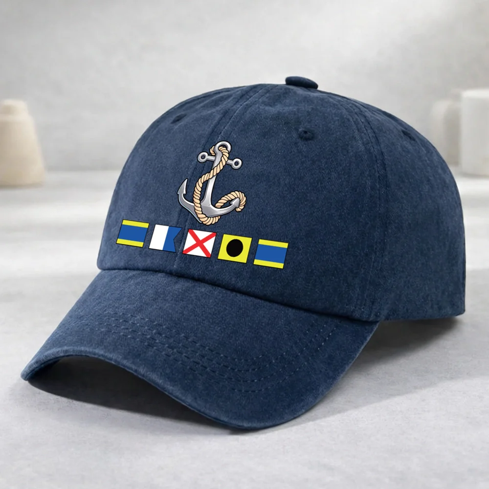 Washed Denim Baseball Cap with Boat Anchor and Nautical Flags - Coastal Style Unique Gift for Sailors and Boat Lovers - Image 8