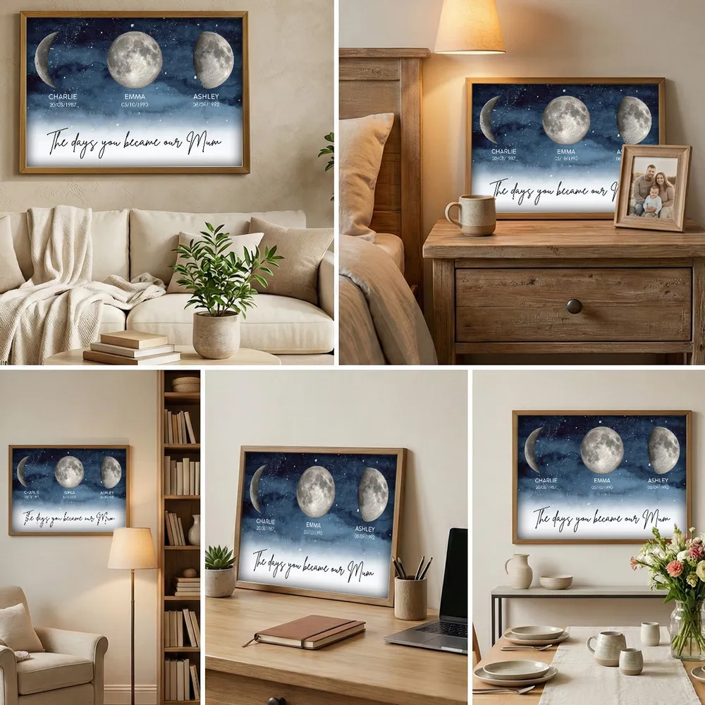 Starry Night Moon Phases Poster, Personalized The Days You Became Our Mum Print, Heartwarming Gift for Mom - Image 4