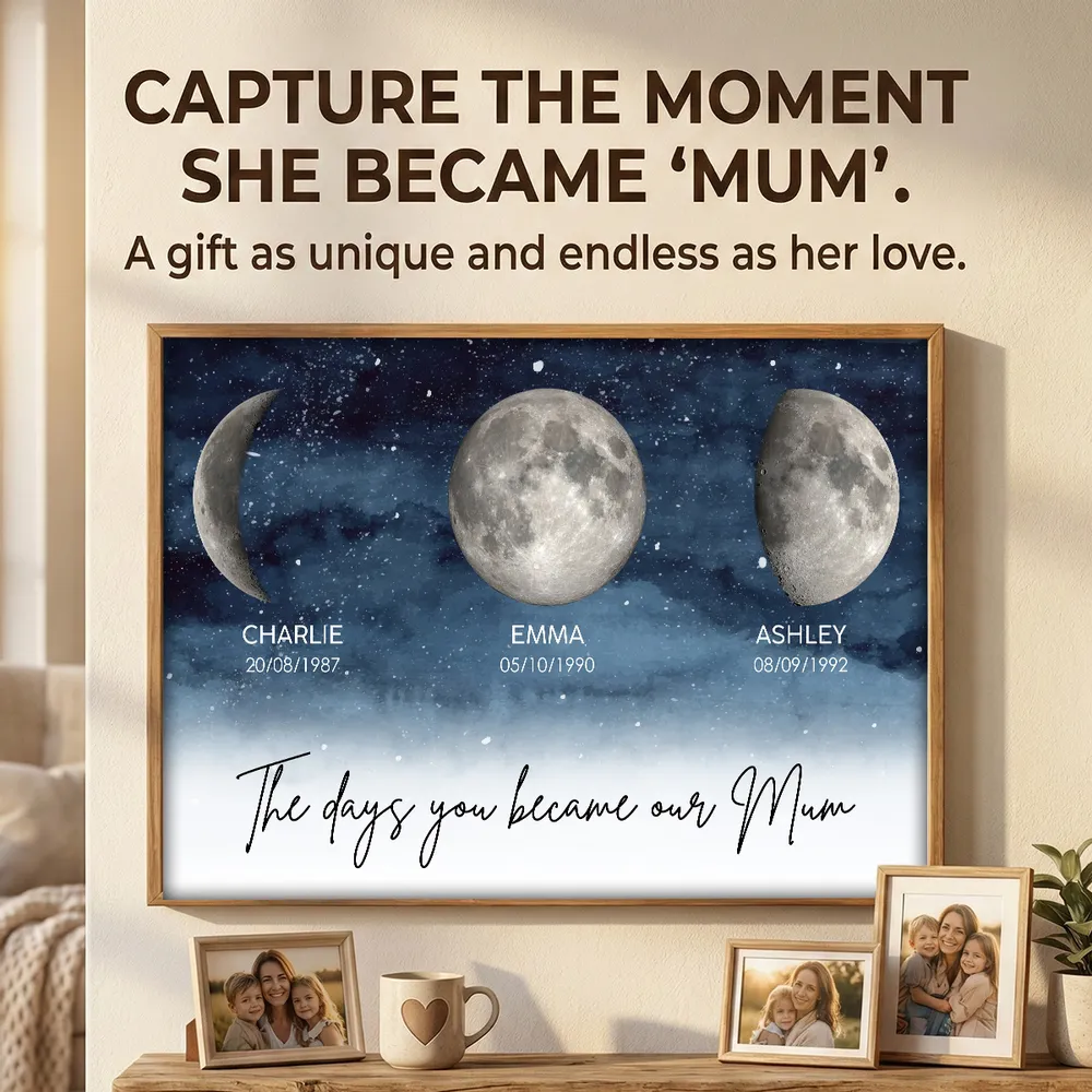 Starry Night Moon Phases Poster, Personalized The Days You Became Our Mum Print, Heartwarming Gift for Mom - Image 5
