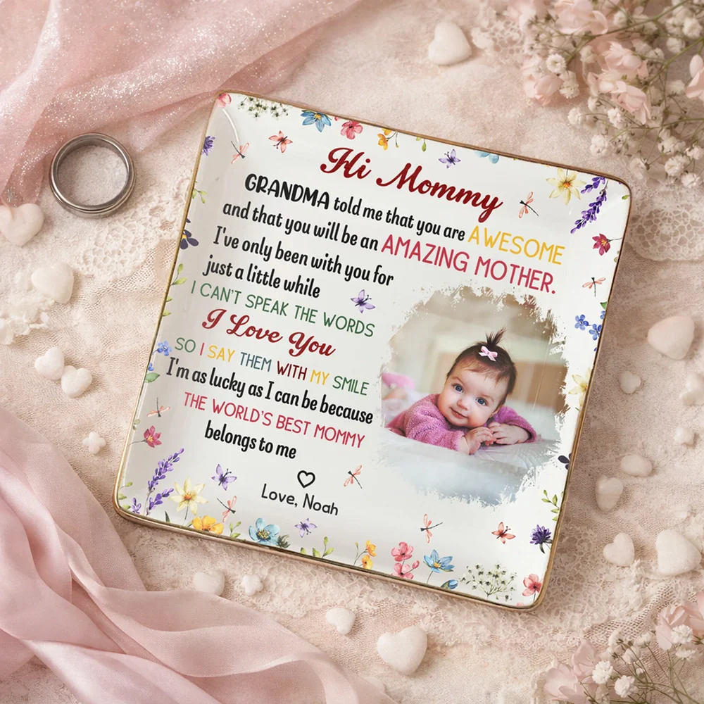 New Mom Jewelry Dish with Baby Photo, Floral Border Design, Sweet Keepsake Catchall, Unique Mother's Day Gift - Image 2