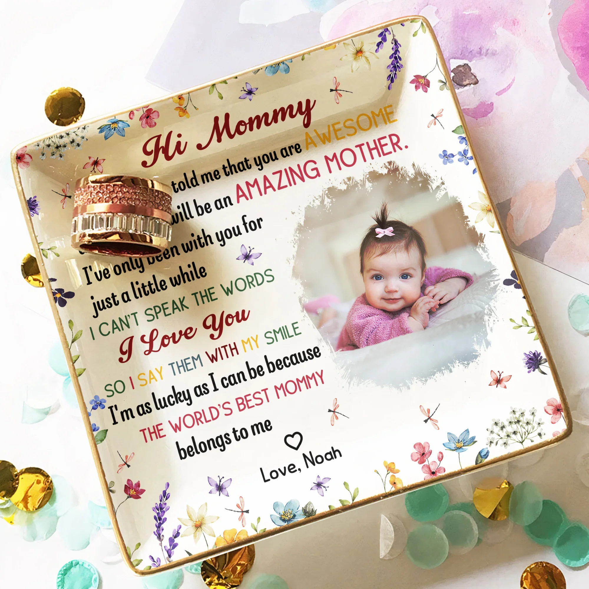 New Mom Jewelry Dish with Baby Photo, Floral Border Design, Sweet Keepsake Catchall, Unique Mother's Day Gift - Image 3