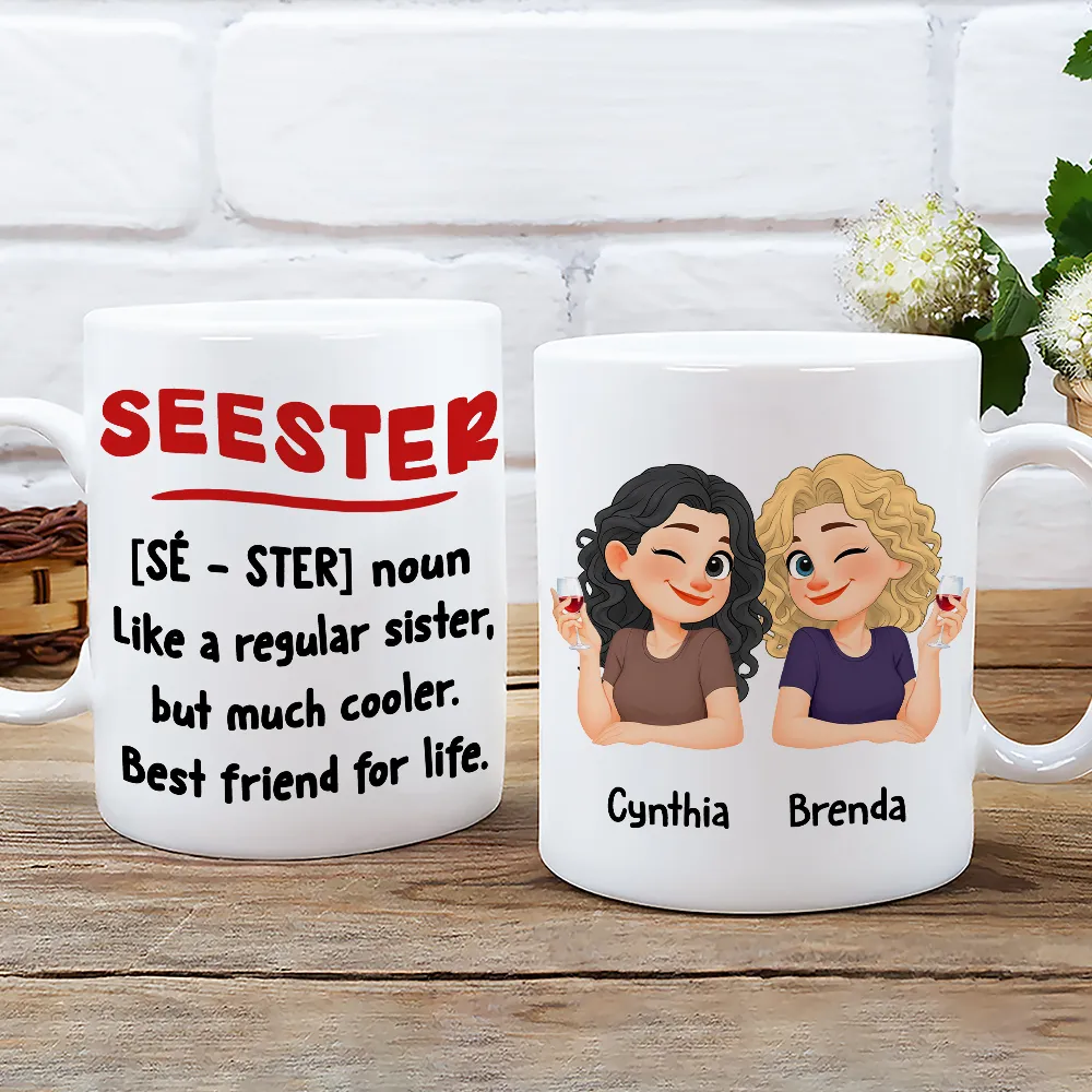 Personalized Seester Squad Ceramic Mug with Cute Cartoon Besties - Unique Coworker or Best Friend Gift - Image 2
