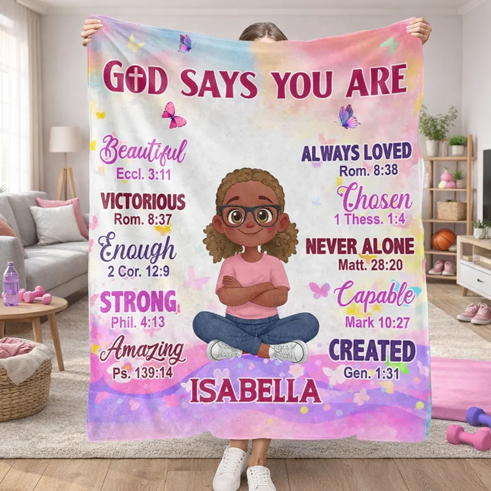 Personalized Fleece Blanket With Faith Quote for Kids, Pastel Butterfly Design, Unique Christian Gift That Reminds Them They're Loved