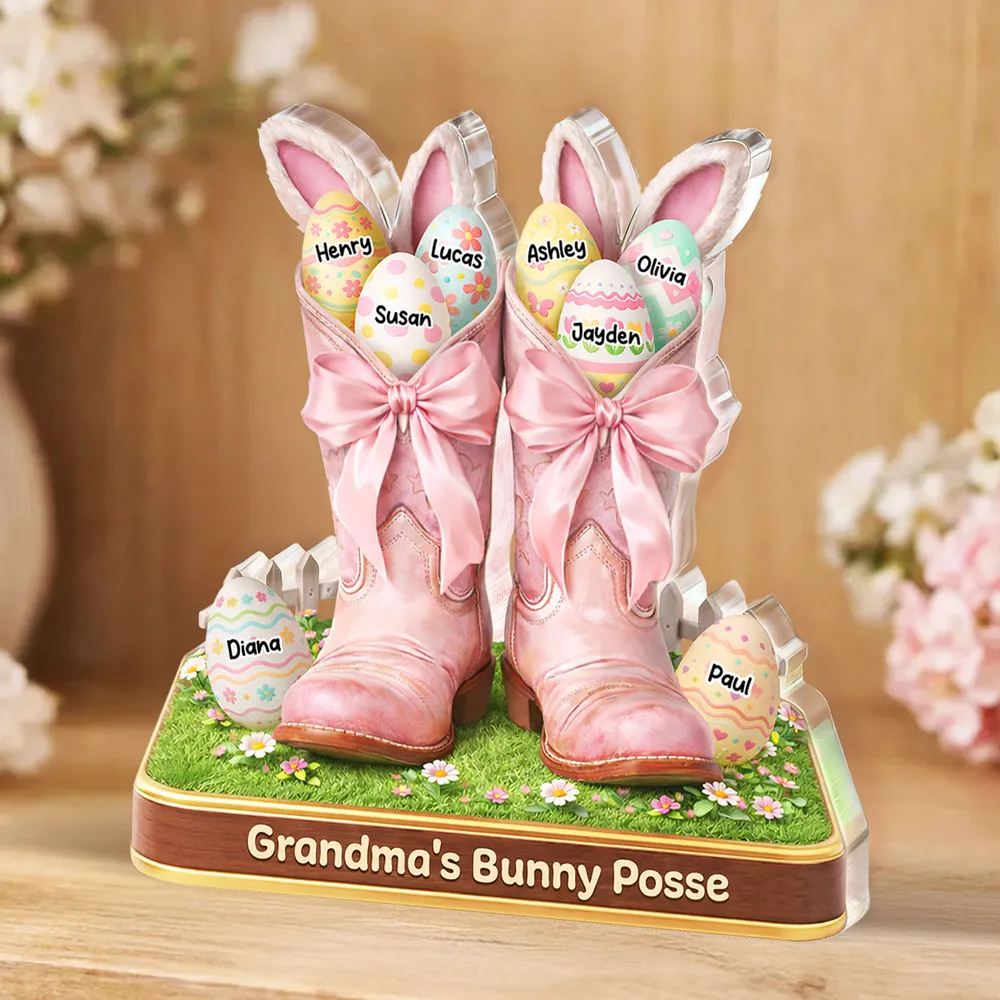 Personalized Shaped Acrylic Block Plaque Grandma's Bunny Posse Easter Boots Shelf Decor, Unique Gift for Grandma - Image 2