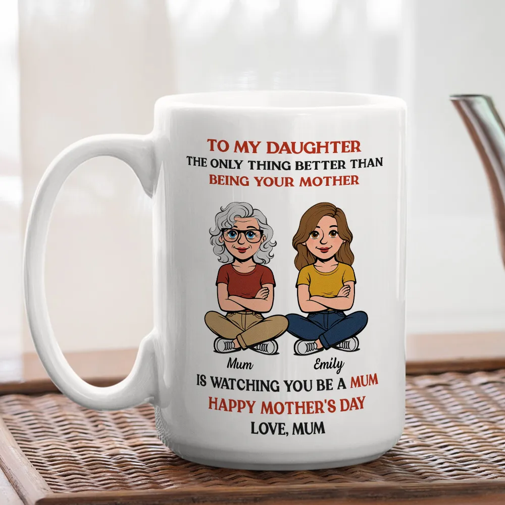 Personalized Mother-Daughter Cartoon White Ceramic Mug, Custom Names Look, Unique Mother's Day Gift for Mom - Image 6