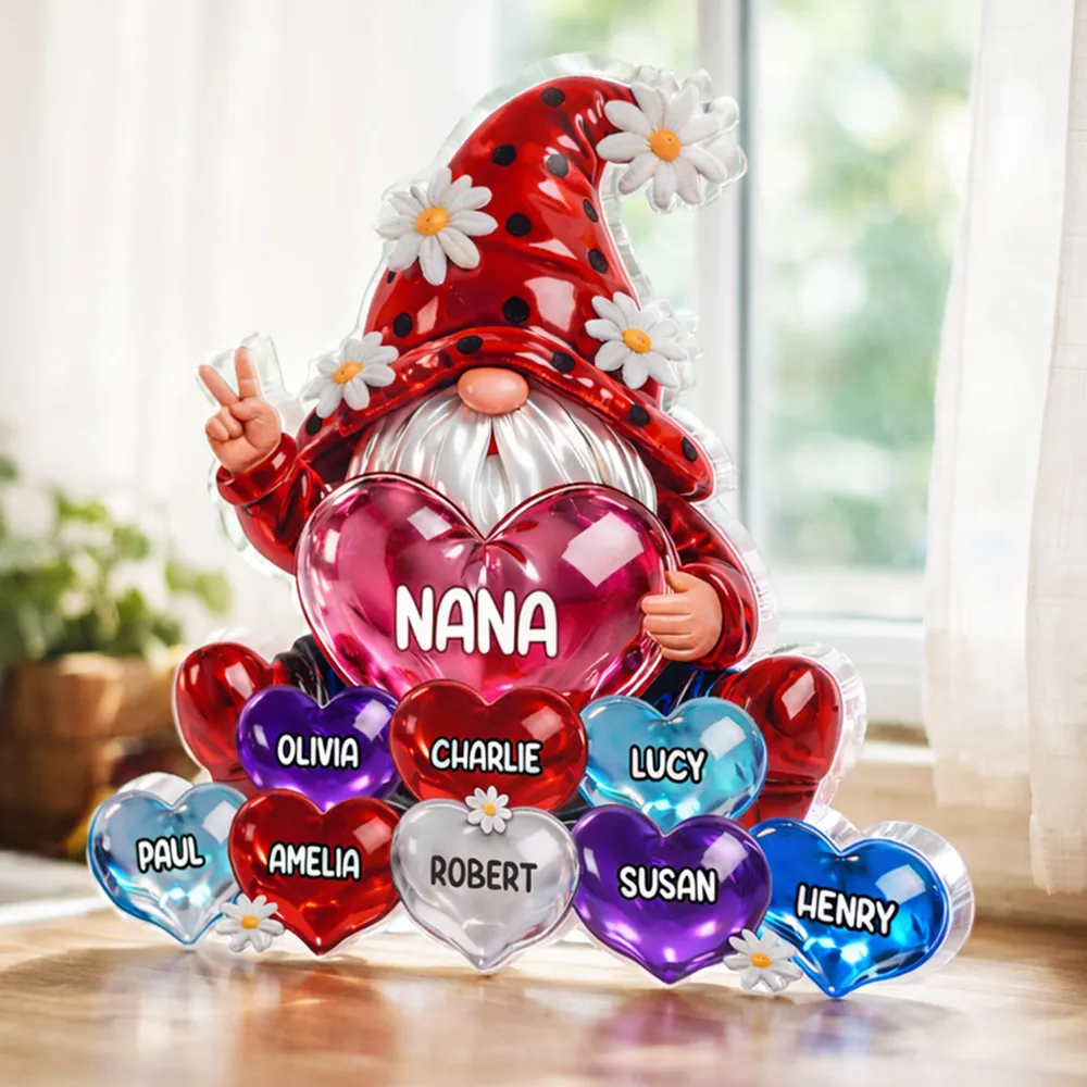 Personalized Shaped Acrylic Block Plaque Nana Gnome Holding Heart Balloons, Sweet Shelf Decor, Unique Gift for Grandma - Image 3