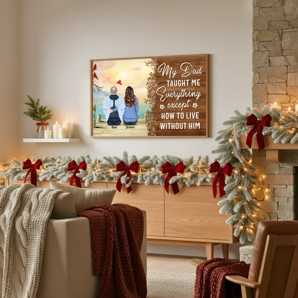 Personalized Memorial Poster 'My Dad Taught Me Everything' Angel Wings Dock Scene, Unique Sympathy Gift for Family - Image 5
