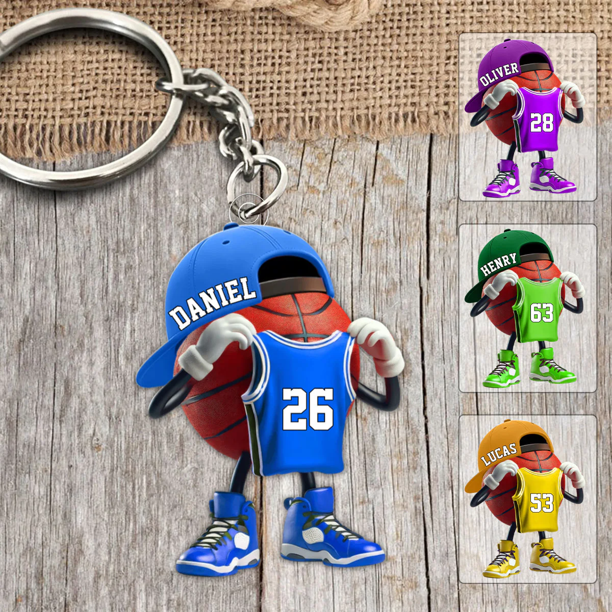 Personalized Basketball Character Acrylic Keychain on Outdoor Court - Unique Custom Gift for Basketball Fans - Image 2