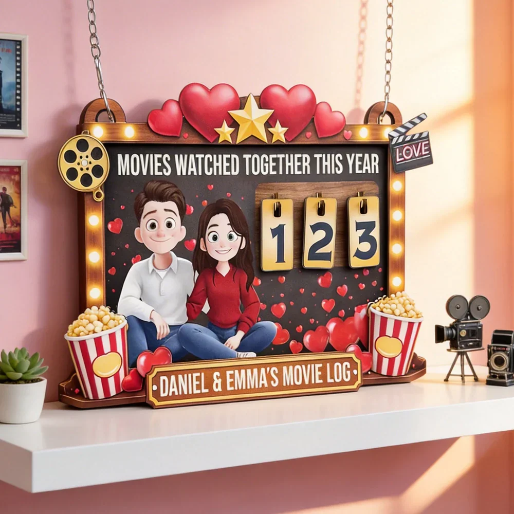 Movies Watched Together This Year Wooden Hanging Tracker, Cute Couple Movie Log Wall Decor, Creative Gift - Image 2