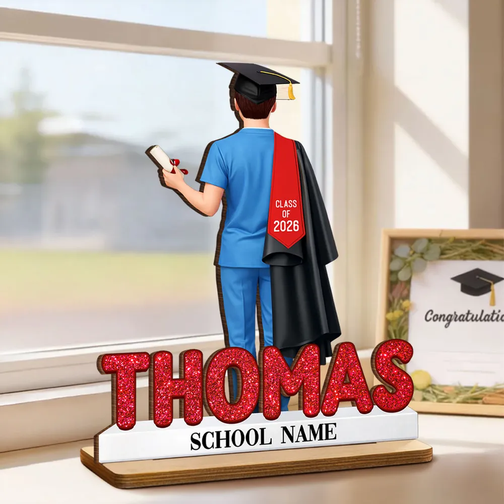 Custom 2-Layer Wooden Plaque Graduation Keepsake, Nurse Cap and Diploma Scene, Heartfelt Gift for Daughter or Son - Image 7