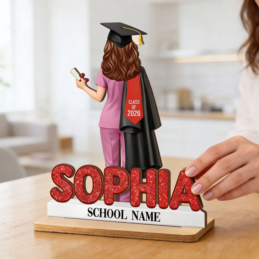 Custom 2-Layer Wooden Plaque Graduation Keepsake, Nurse Cap and Diploma Scene, Heartfelt Gift for Daughter or Son - Image 8
