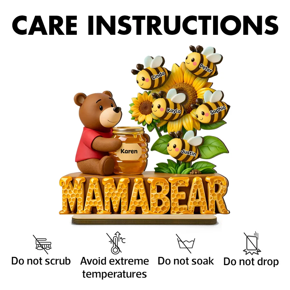 Mama Bear with Honey Jar & Sunflower Bees 2-Layer Wooden Plaque, Personalized Family Keepsake for Mom, Warm Living Room Gift - Image 5