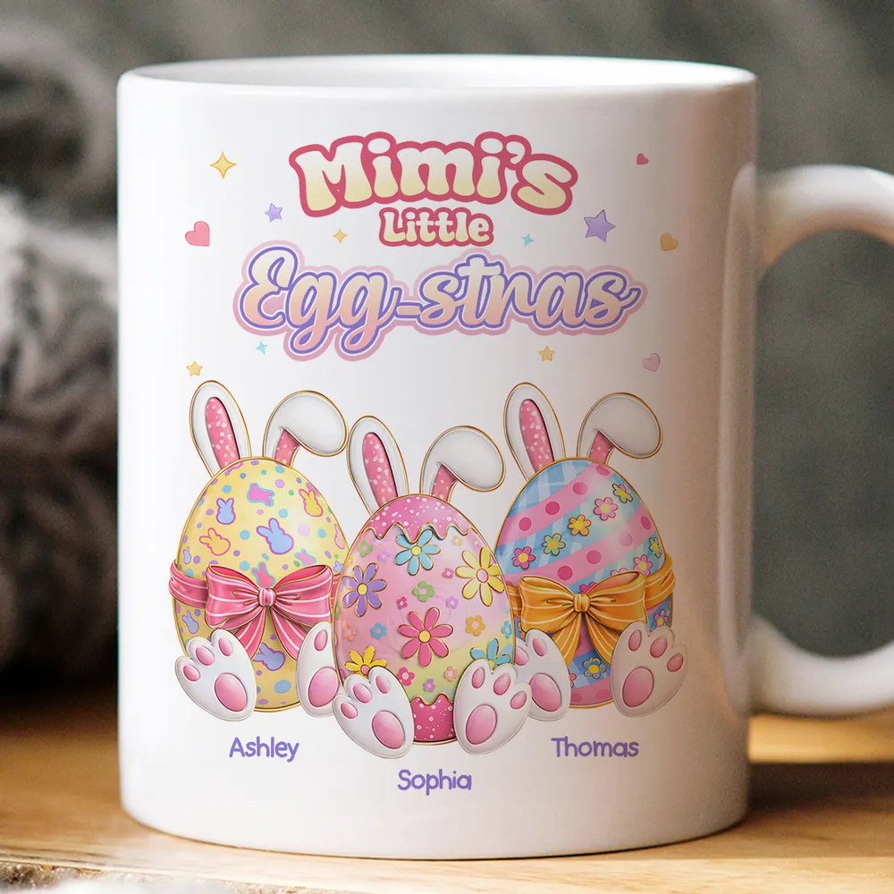 Personalized Easter Bunny Egg Ceramic Mug for Grandma - Mimi's Little Egg-stras Cute Pastel Gift for Her - Image 2