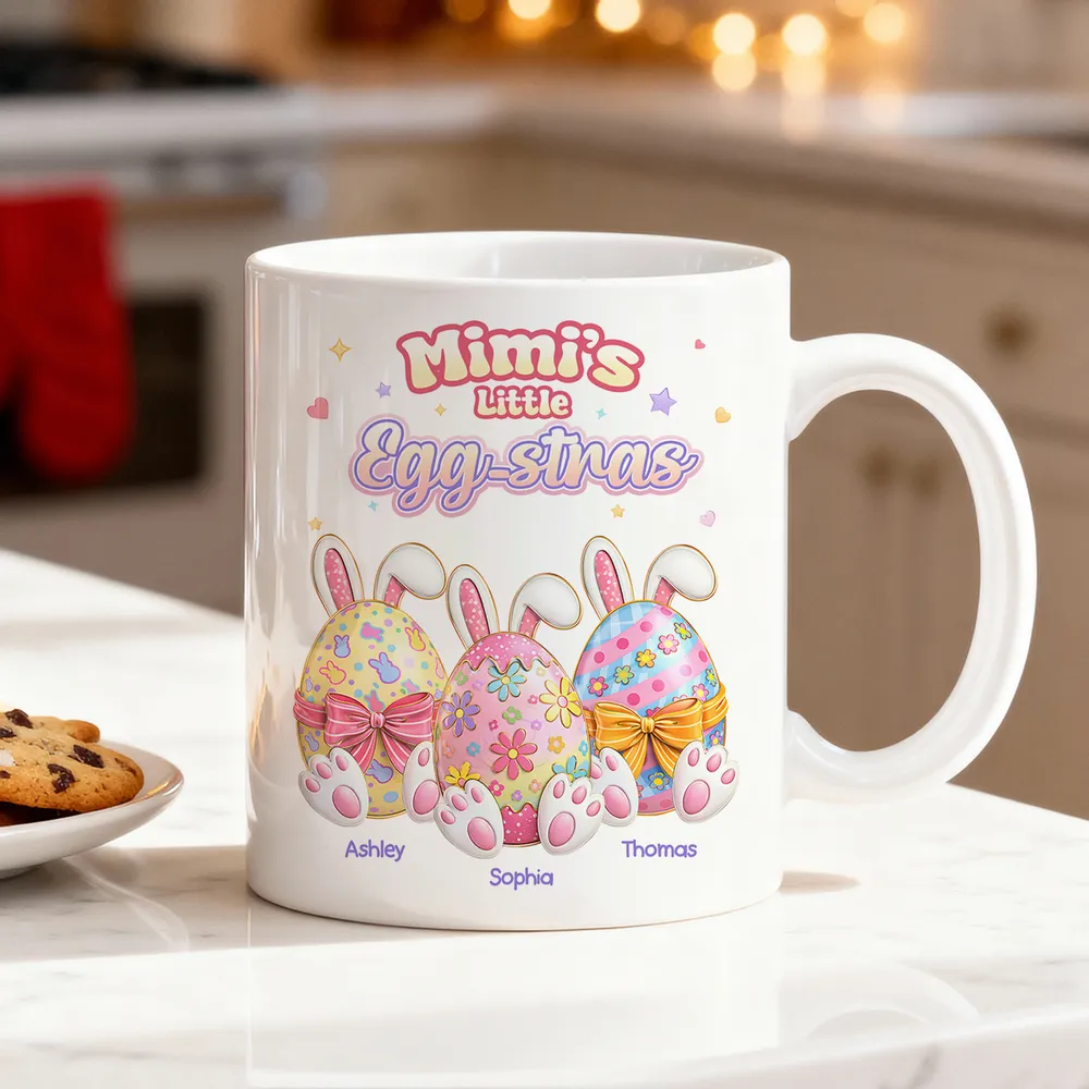 Personalized Easter Bunny Egg Ceramic Mug for Grandma - Mimi's Little Egg-stras Cute Pastel Gift for Her - Image 3