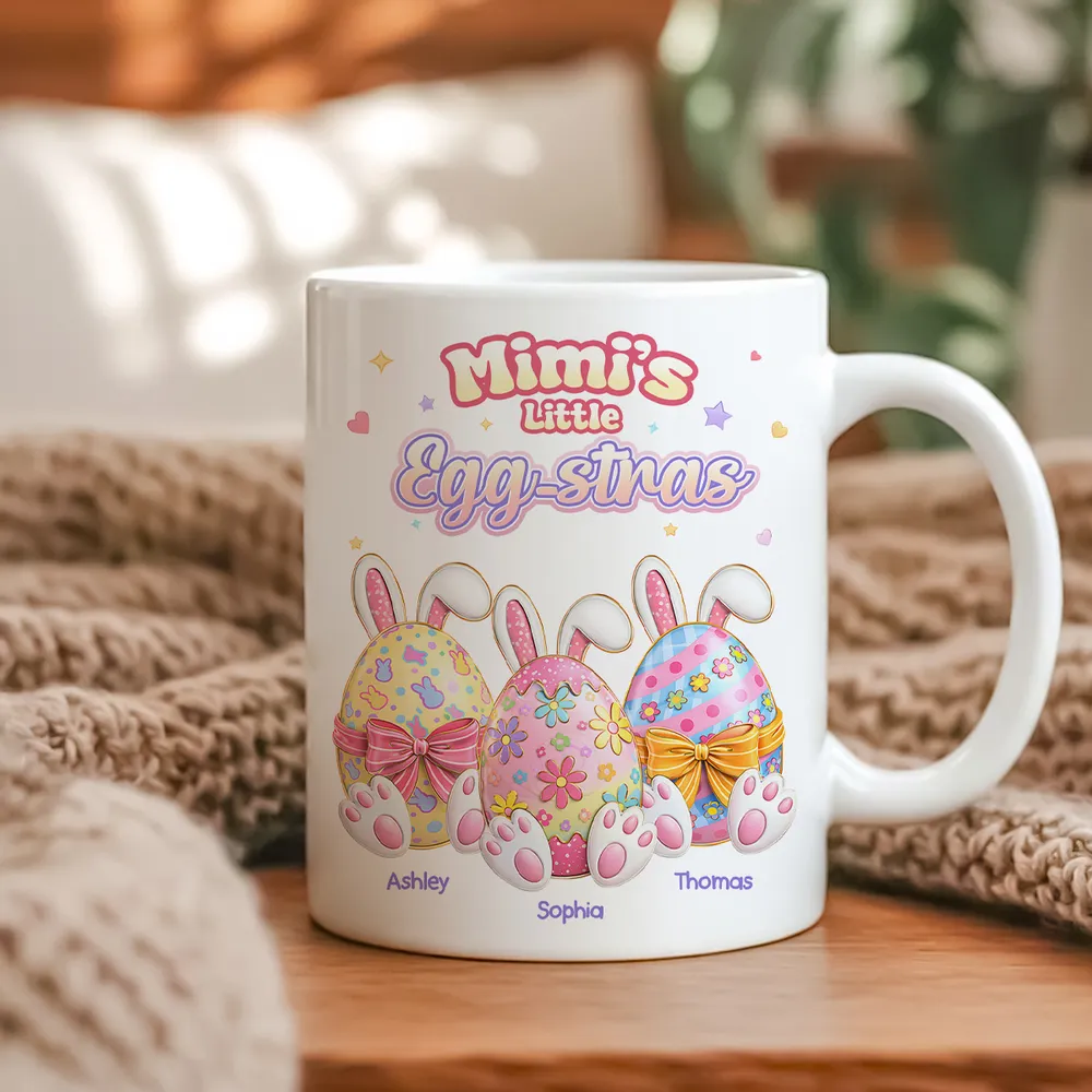 Personalized Easter Bunny Egg Ceramic Mug for Grandma - Mimi's Little Egg-stras Cute Pastel Gift for Her - Image 5