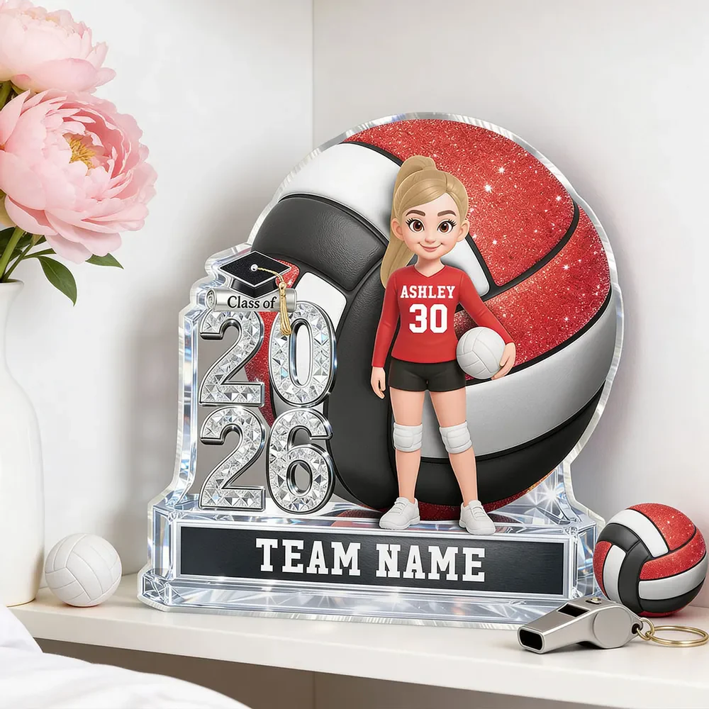 Volleyball Shaped Acrylic Block Plaque, Personalized Class Keepsake for a Senior Player - Proud Team Gift for Her - Image 3
