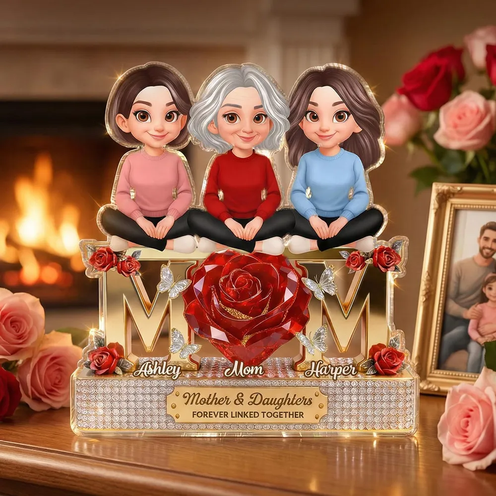 Personalized Shaped Acrylic Block Plaque Mom & Daughters Rose Design for Shelf Decor, Unique Gift for Mom - Image 2