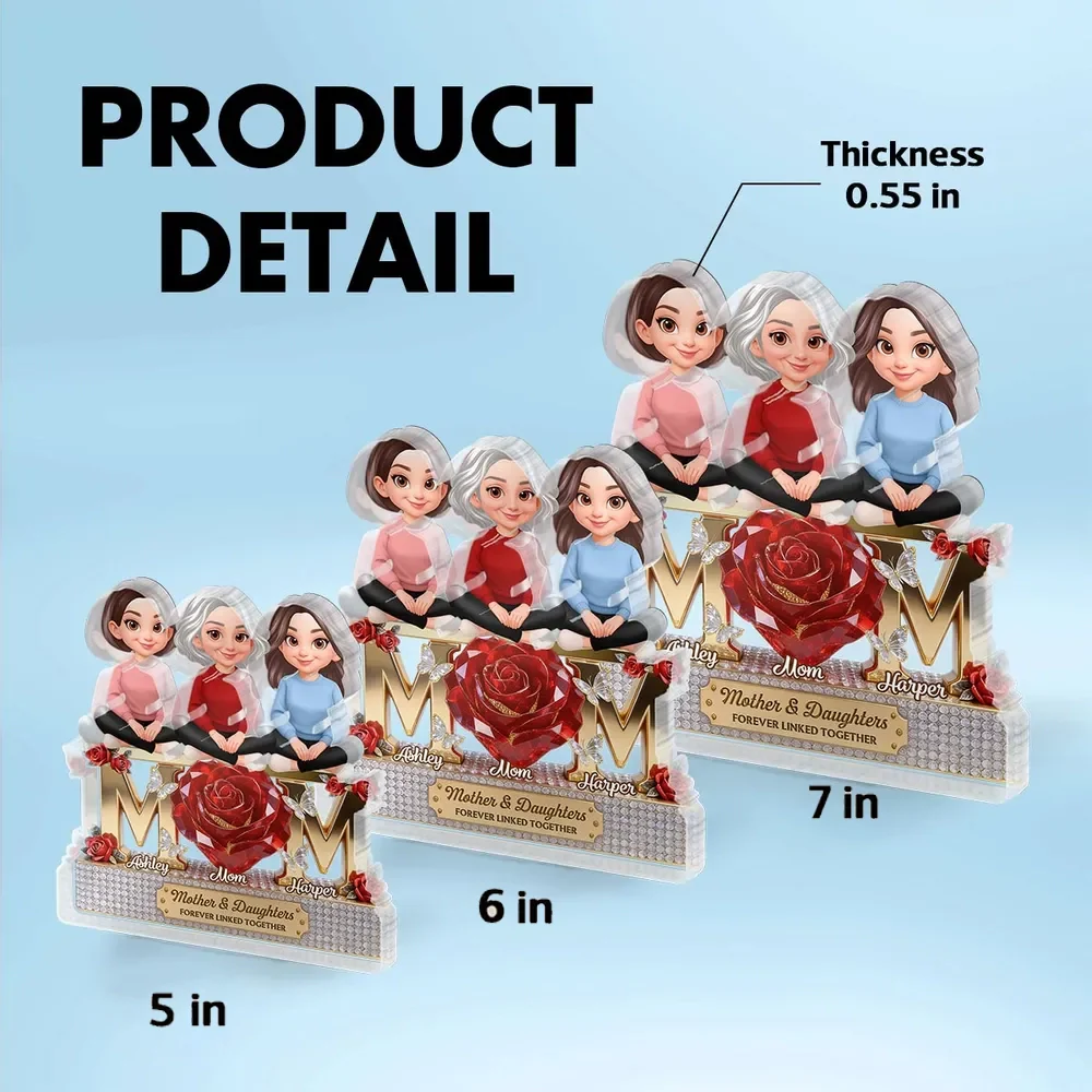Personalized Shaped Acrylic Block Plaque Mom & Daughters Rose Design for Shelf Decor, Unique Gift for Mom - Image 4
