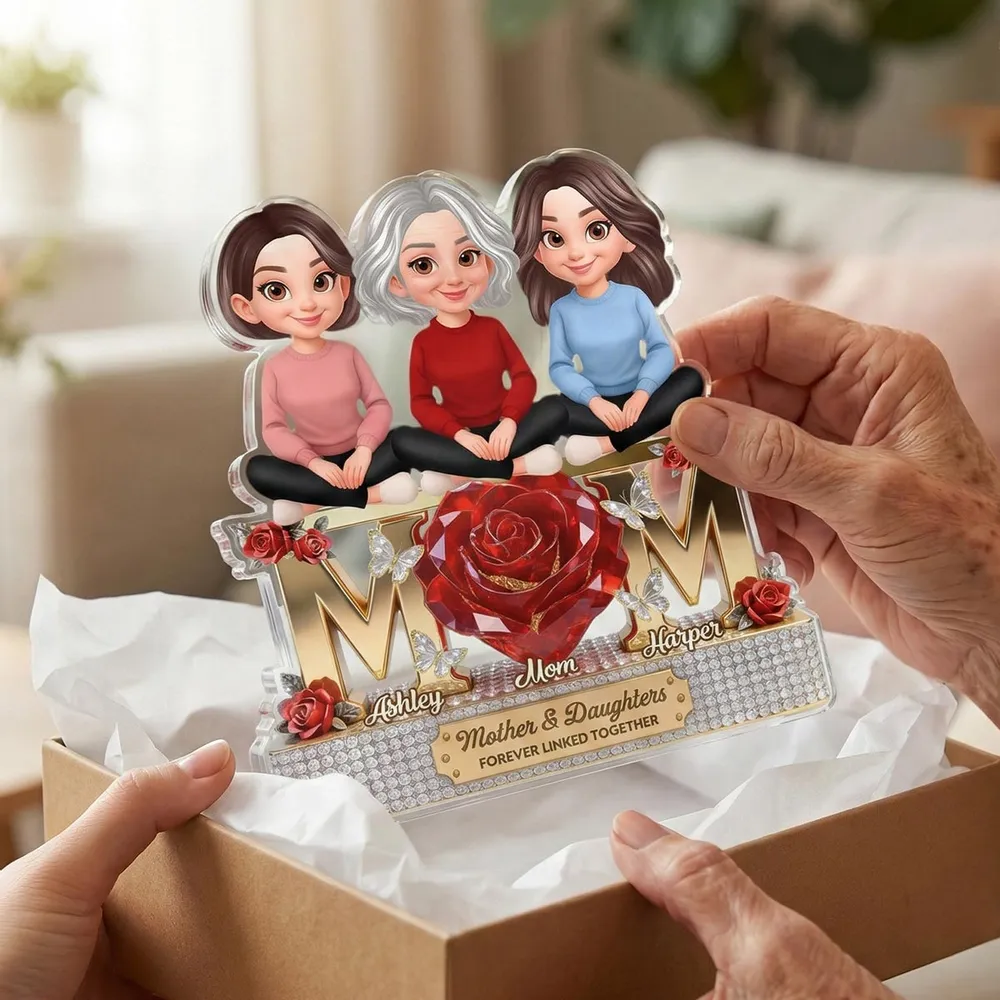 Personalized Shaped Acrylic Block Plaque Mom & Daughters Rose Design for Shelf Decor, Unique Gift for Mom - Image 6