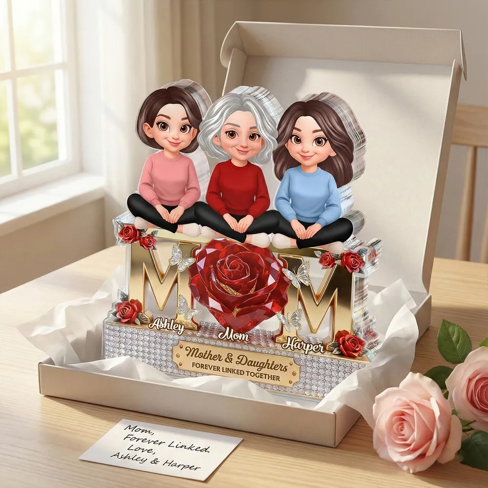 Personalized Shaped Acrylic Block Plaque Mom & Daughters Rose Design for Shelf Decor, Unique Gift for Mom - Image 7