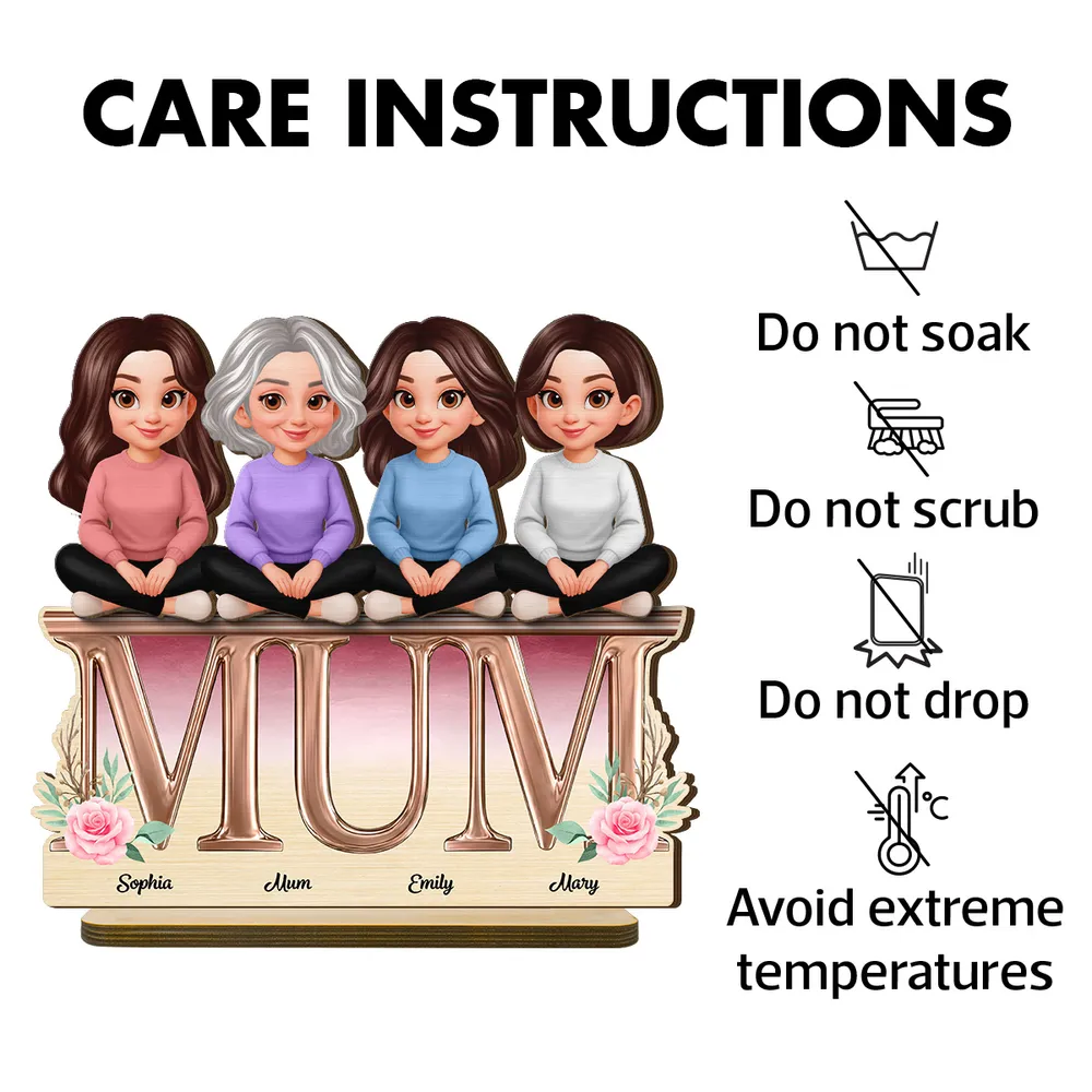 Personalized 2-Layer Wooden Plaque with Mum Letter Design, Custom Family Cartoon Display, Unique Gift for Mom - Image 5