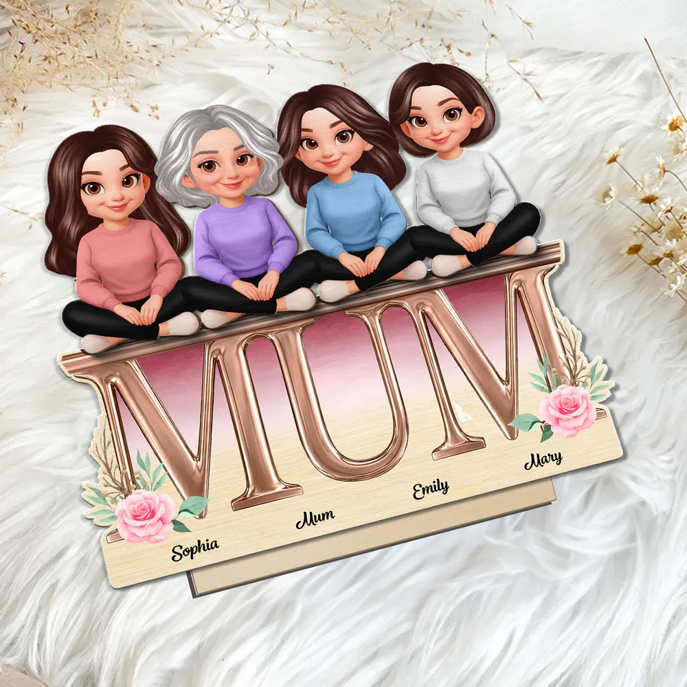 Personalized 2-Layer Wooden Plaque with Mum Letter Design, Custom Family Cartoon Display, Unique Gift for Mom - Image 6