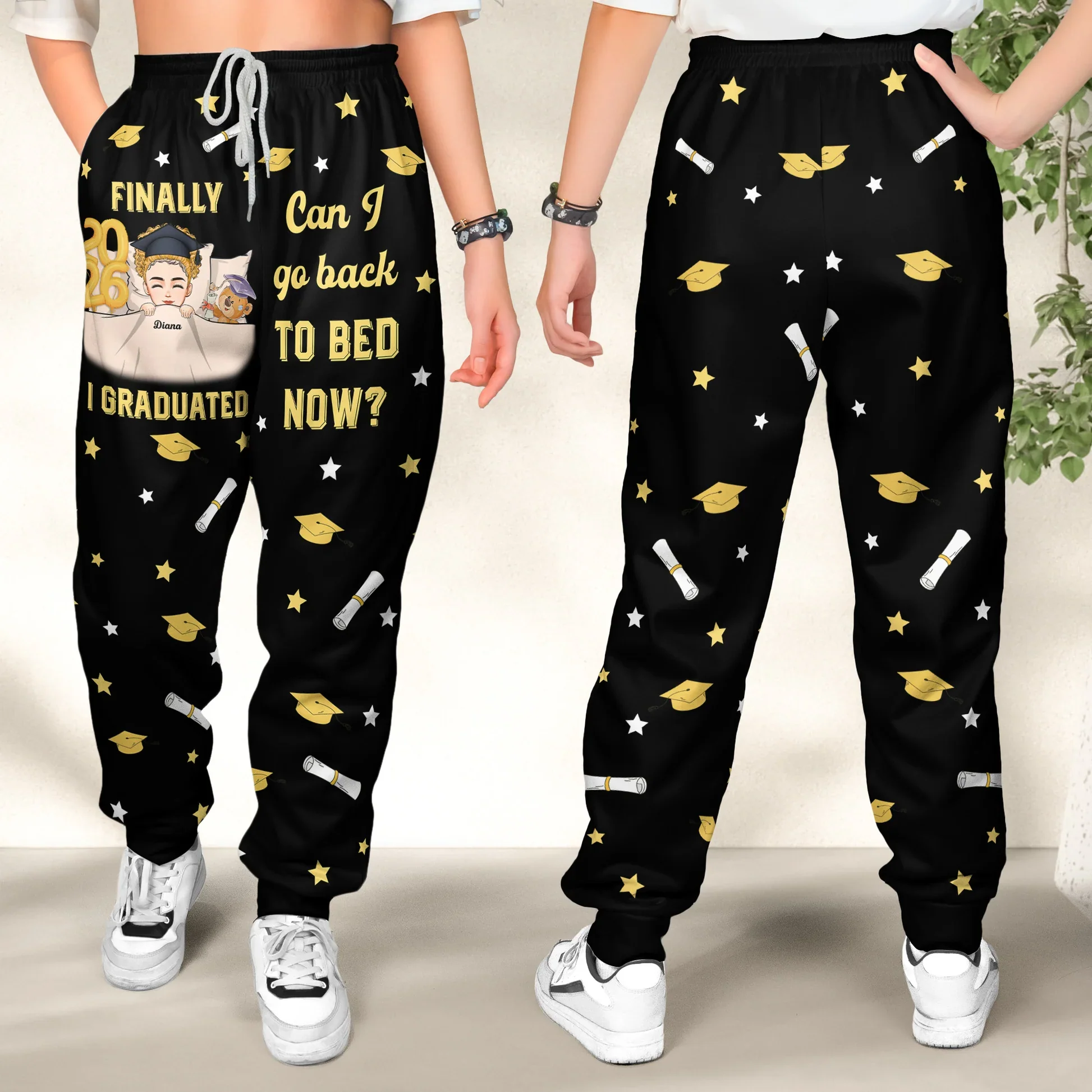 Personalized Sweatpants Graduation Gift Can I Go Back To Bed Now? Funny Custom Lounge Pants For Any Grad - Image 4