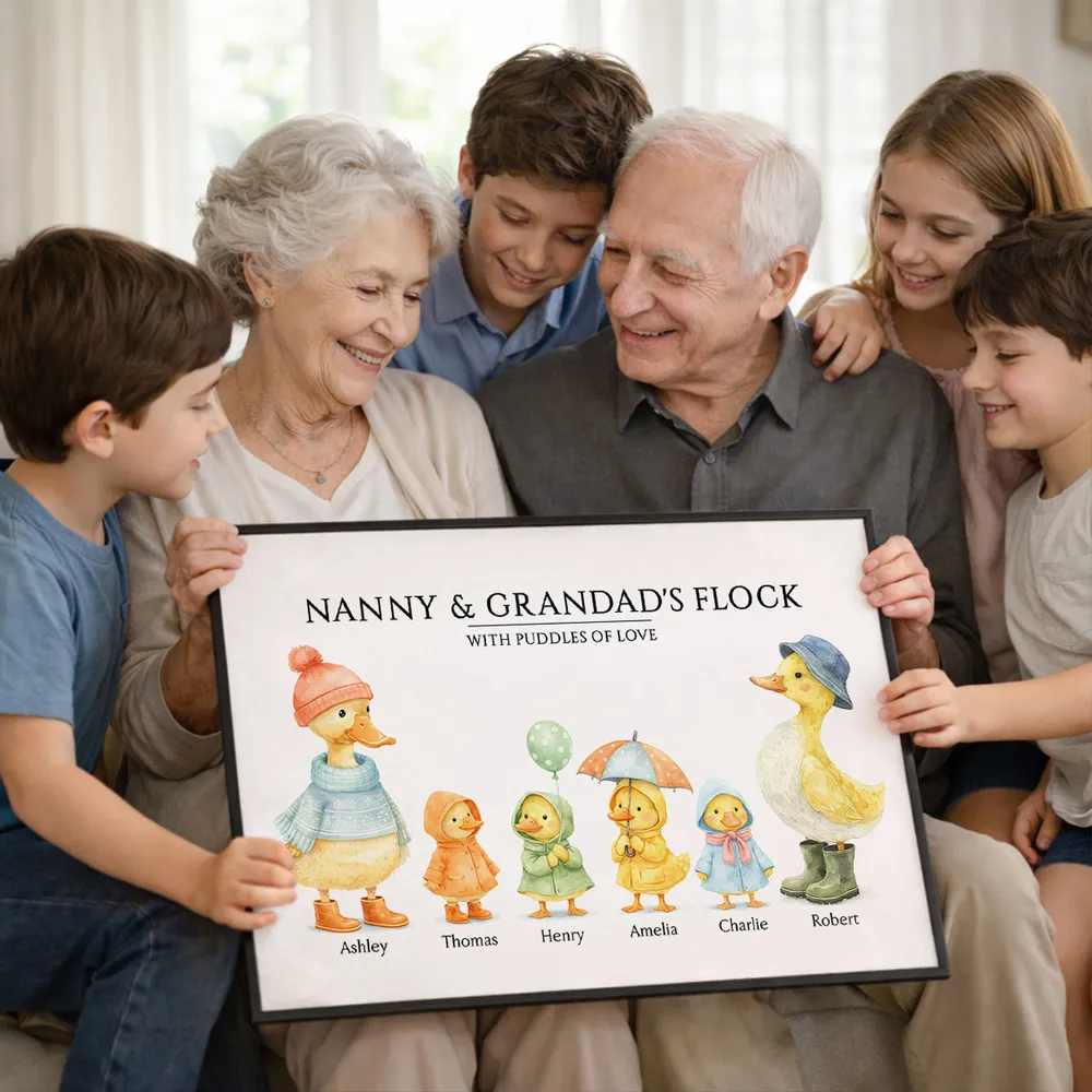 Personalized Grandparents Poster, Cute Watercolor Duck Family Wall Art, Unique Gift for Grandma & Grandpa, Warm Home Decor - Image 4