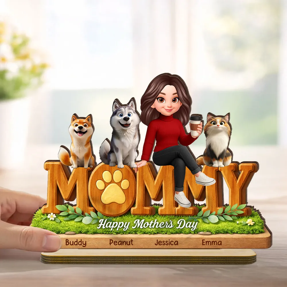 Personalized 2-Layer Wooden Plaque for Dog Mom and Cat Mom, Happy Mother's Day Mommy Design, Unique Gift for Her - Image 3