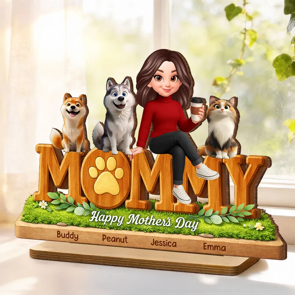 Personalized 2-Layer Wooden Plaque for Dog Mom and Cat Mom, Happy Mother's Day Mommy Design, Unique Gift for Her - Image 4