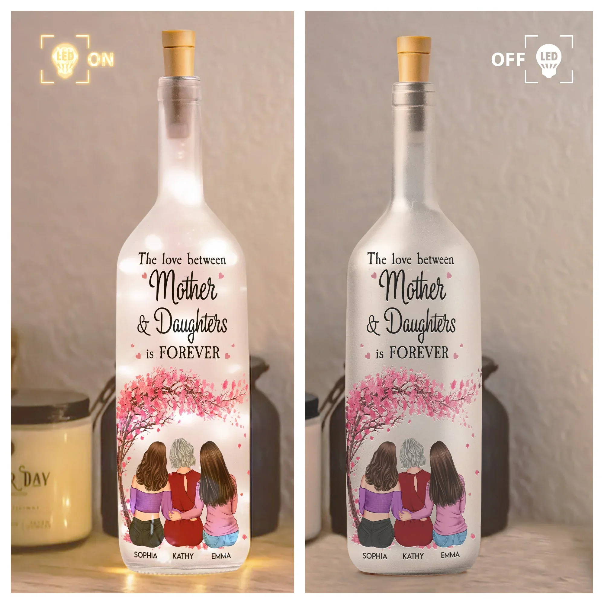 Personalized Bottle Lamp Mother and Daughters Forever Quote, Warm Glow Bedroom Decor, Unique Gift for Mom - Image 4