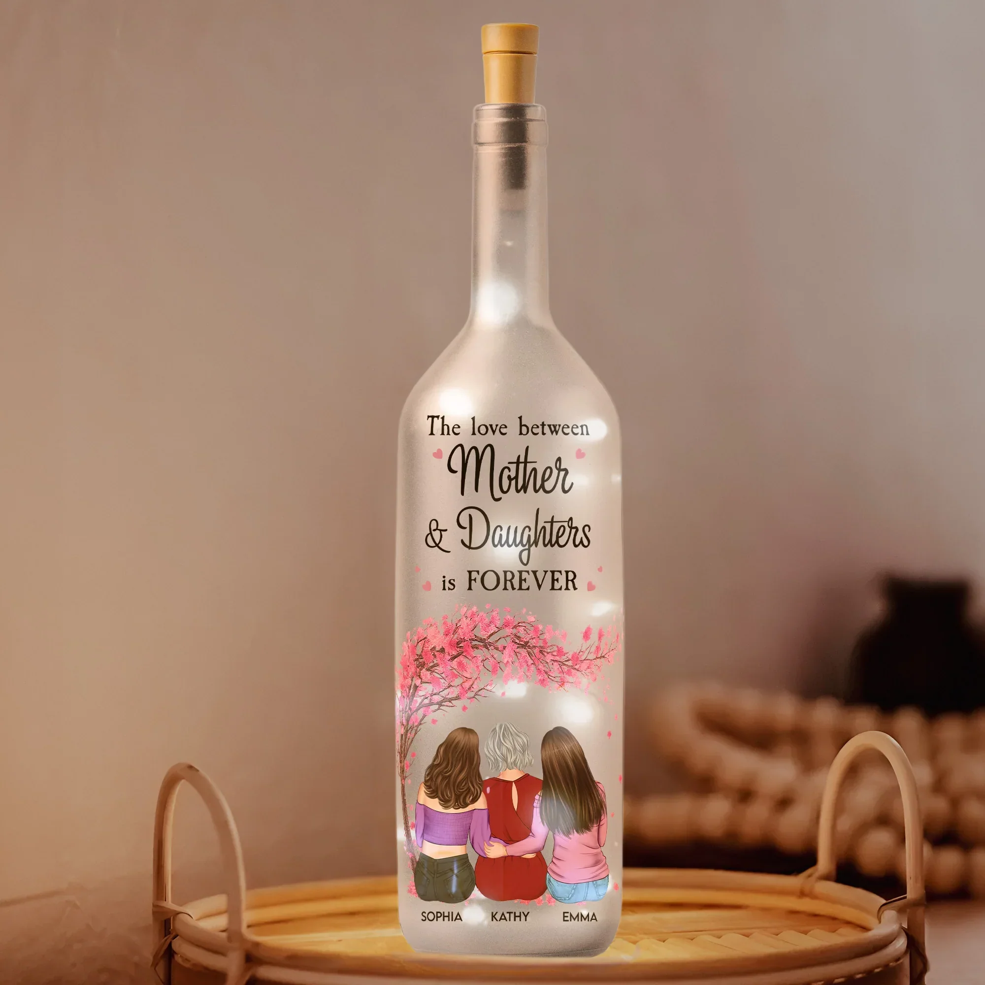 Personalized Bottle Lamp Mother and Daughters Forever Quote, Warm Glow Bedroom Decor, Unique Gift for Mom - Image 5