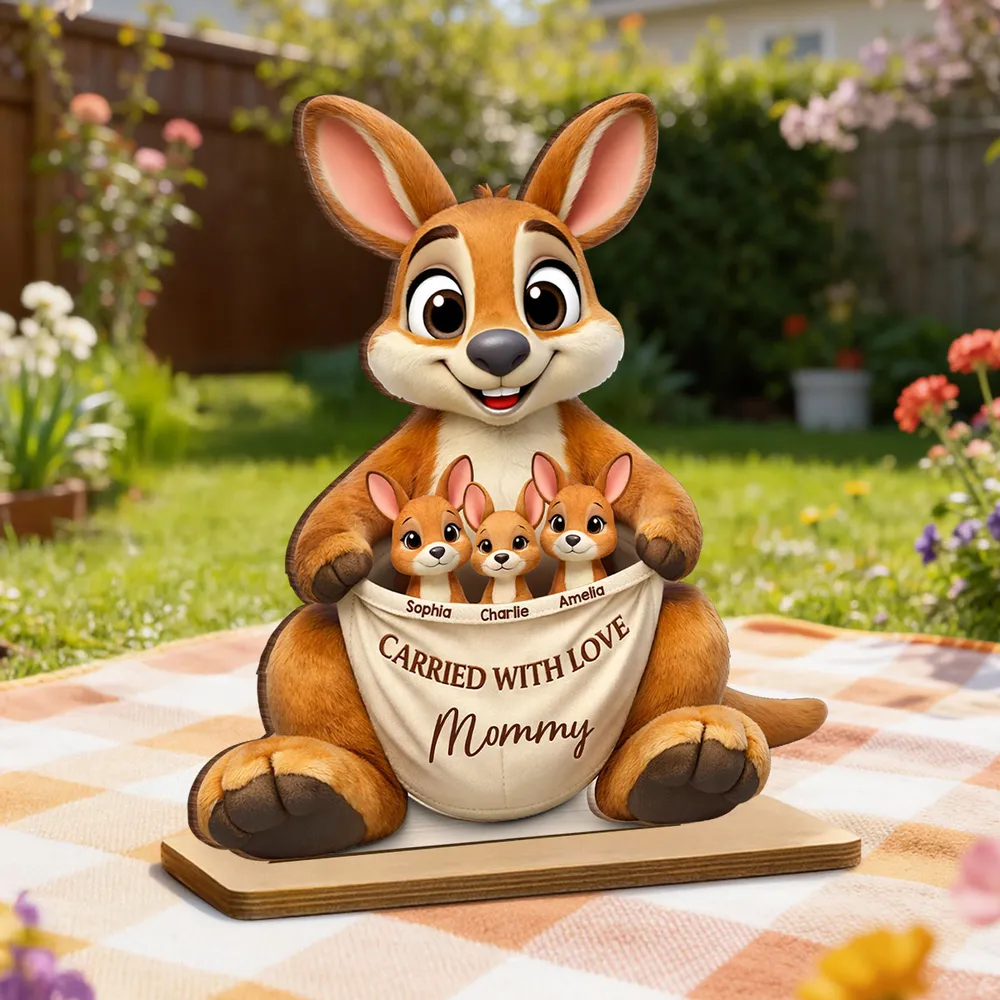 2-Layer Wooden Plaque Personalized Family Keepsake, Cute Kangaroo Grandma Holding Joeys With Carried With Love, Heartfelt Gift - Image 6