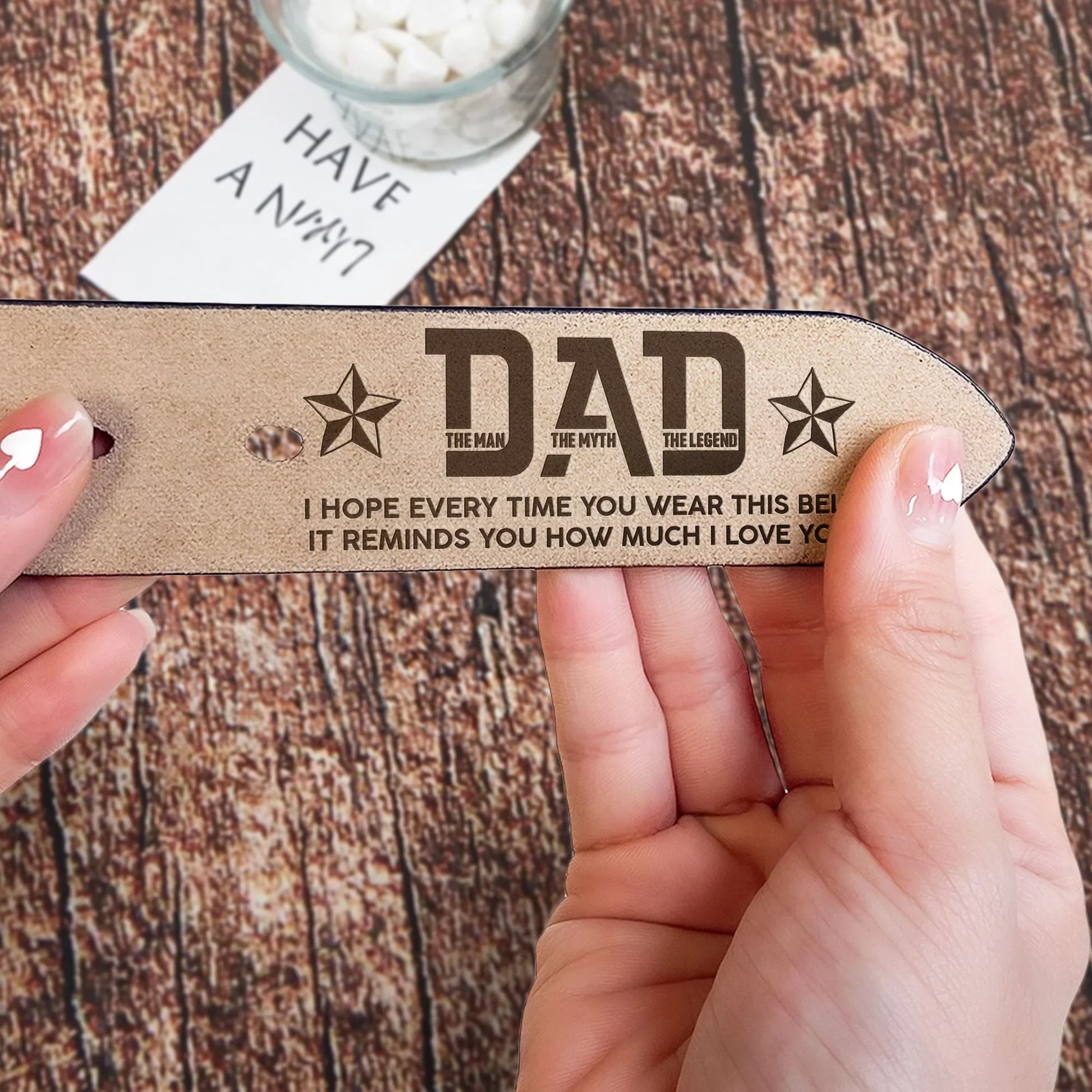 Personalized Leather Belt for Dad, Engraved 'It Reminds You How Much I Love You' Message, Unique Gift for Daily Wear - Image 3