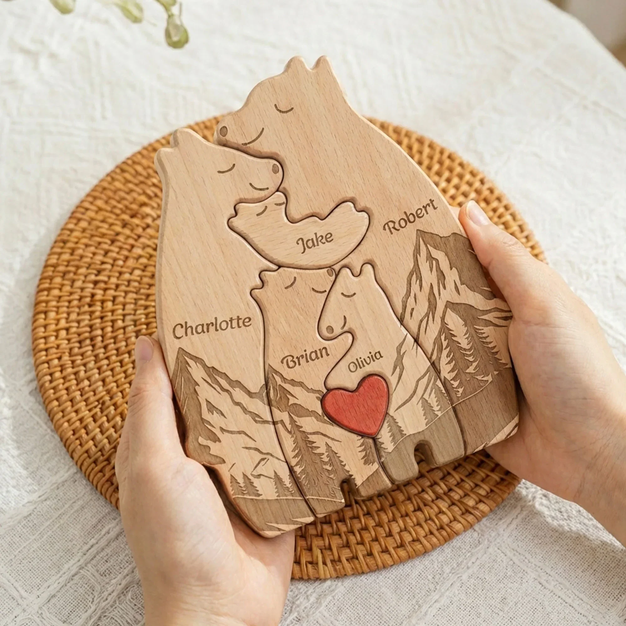Personalized Wooden Bear Family Puzzle With Mountain Scene, Unique Father's Day Gift For Dad, Heartwarming Keepsake Decor - Image 3