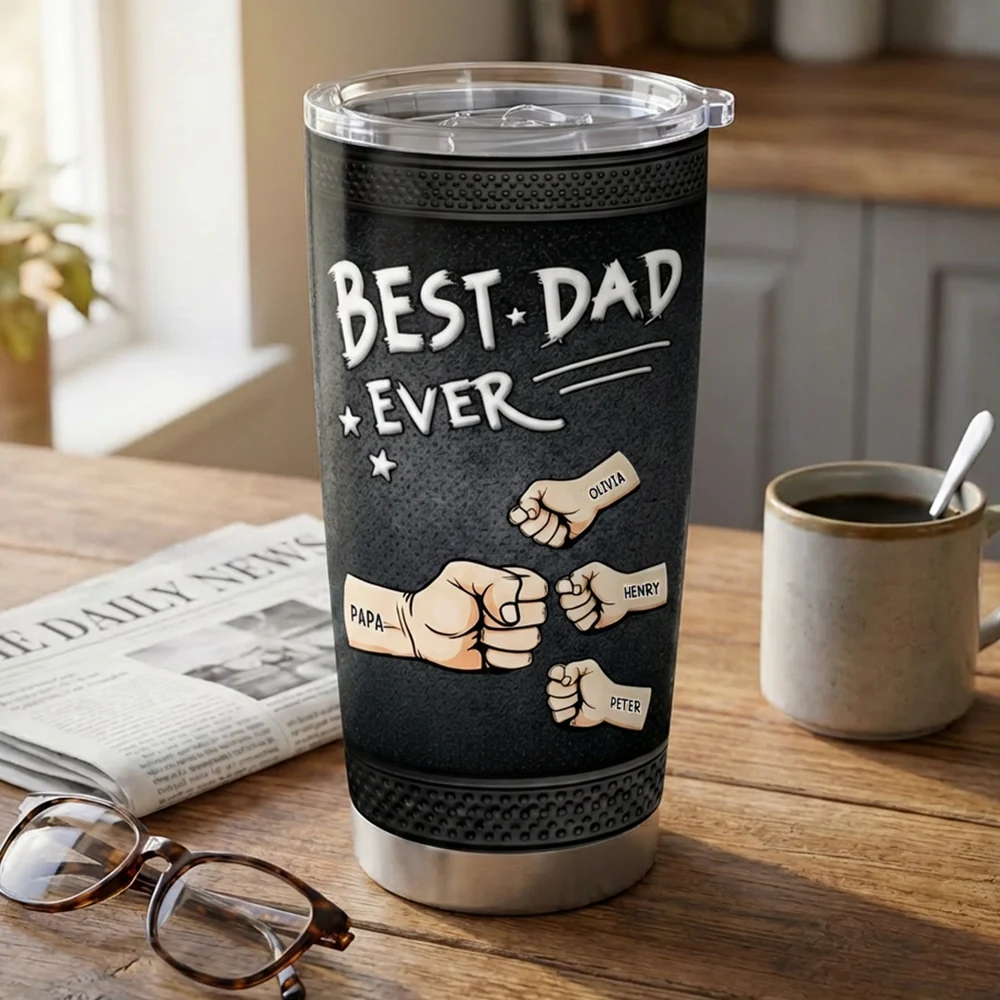 Personalized Best Dad Ever Insulated Travel Tumbler - Fist Bump Design, Daily Coffee On The Go, Unique Gift For Dad - Image 5