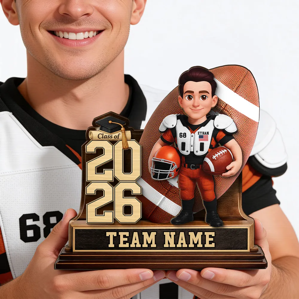 Custom Class Football Player 2-Layer Wooden Plaque, Warm Sports Memory Desk Decor, Thoughtful Gift for Graduates - Image 3