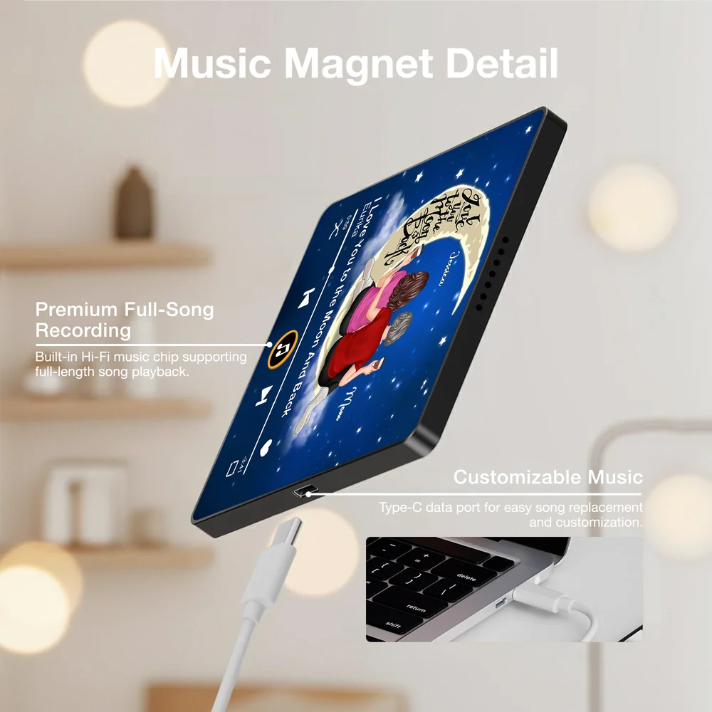 Acrylic Music Magnet with Mom and Daughter Sitting on the Moon, Love You to the Moon and Back, Sweet Gift for Mom - Image 4