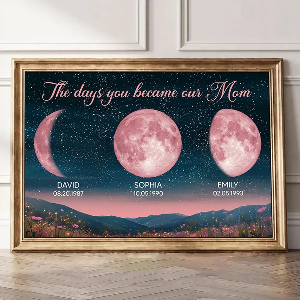 Personalized Moon Phase Poster for Mom The Days You Became Our Mom Starry Sky Wall Art Unique Gift