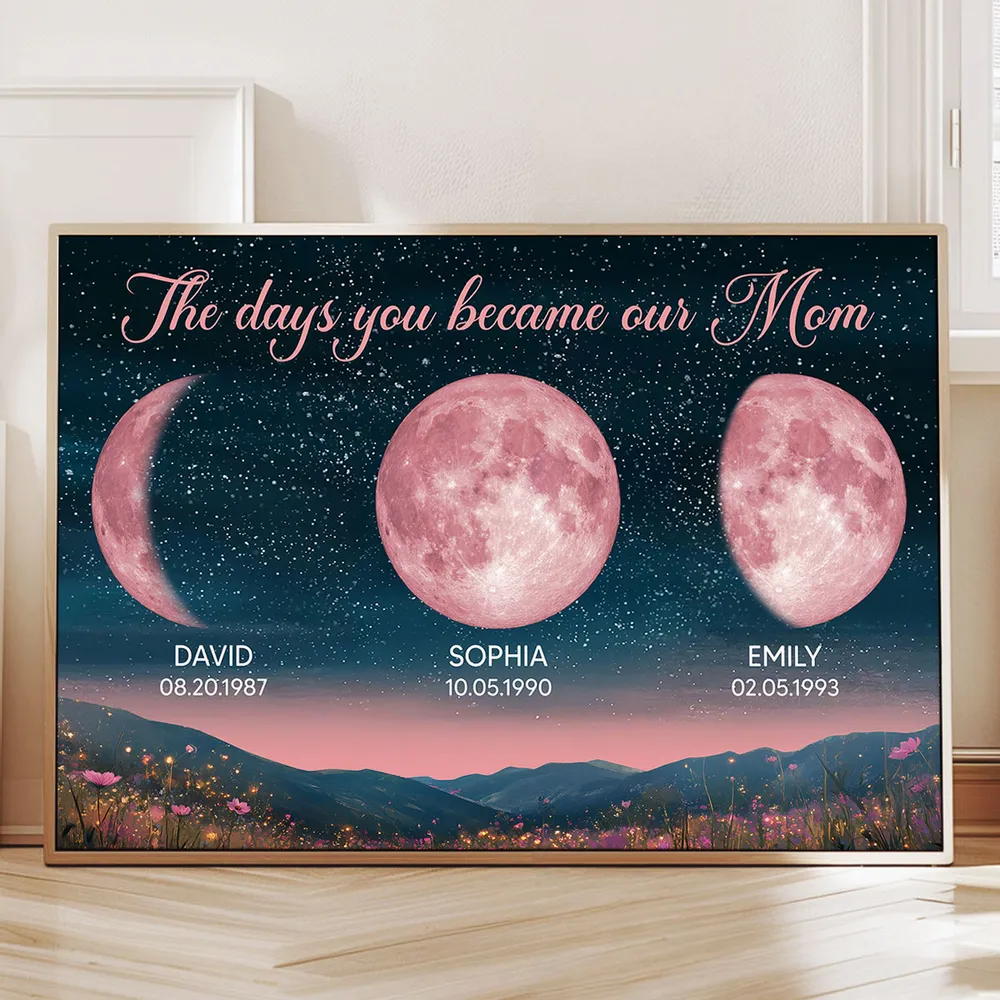 Personalized Moon Phase Poster for Mom The Days You Became Our Mom Starry Sky Wall Art Unique Gift - Image 2