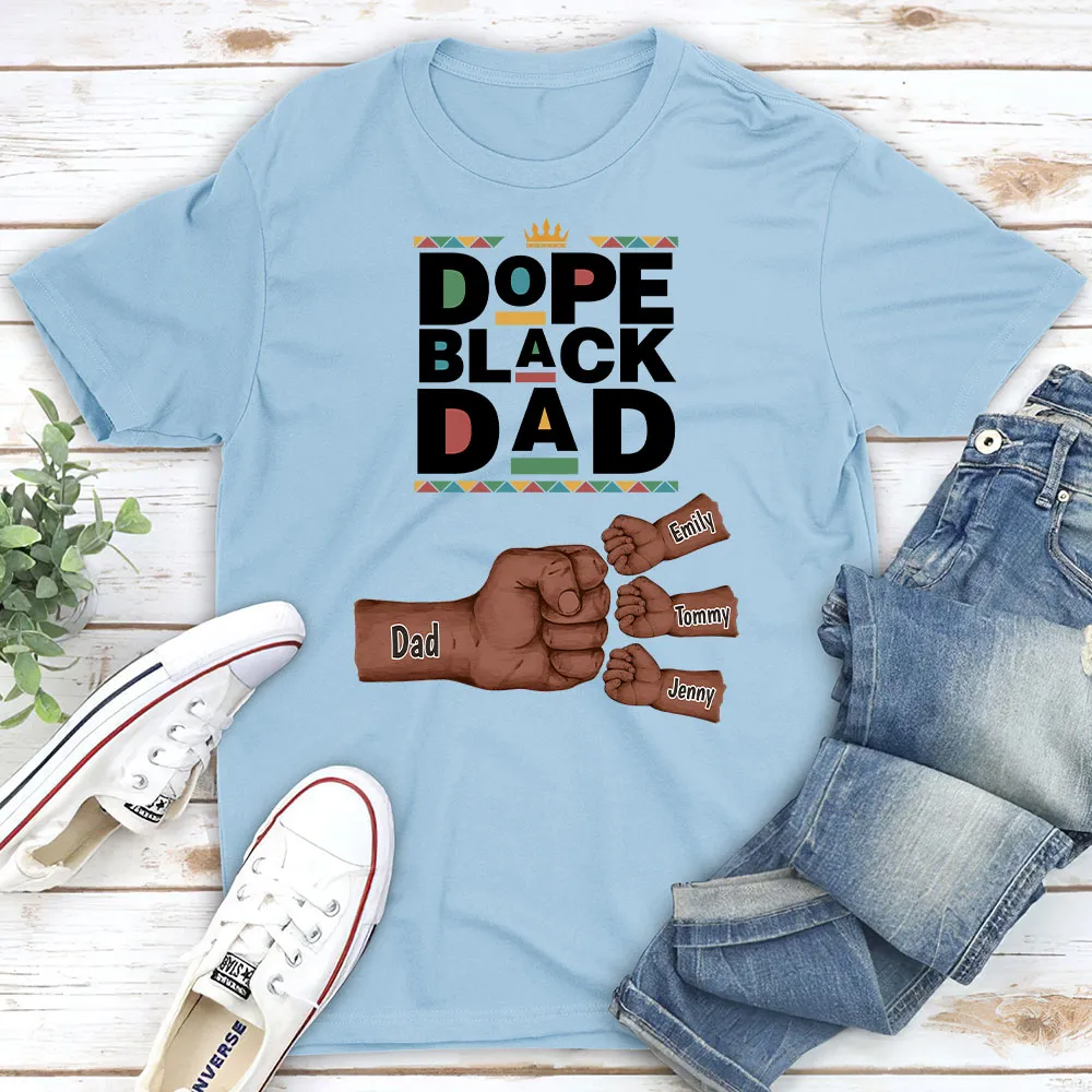Personalized Dope Black Dad Classic Tee With Fist Bump Hands Design, Unique Father's Day Gift For Dad - Image 4