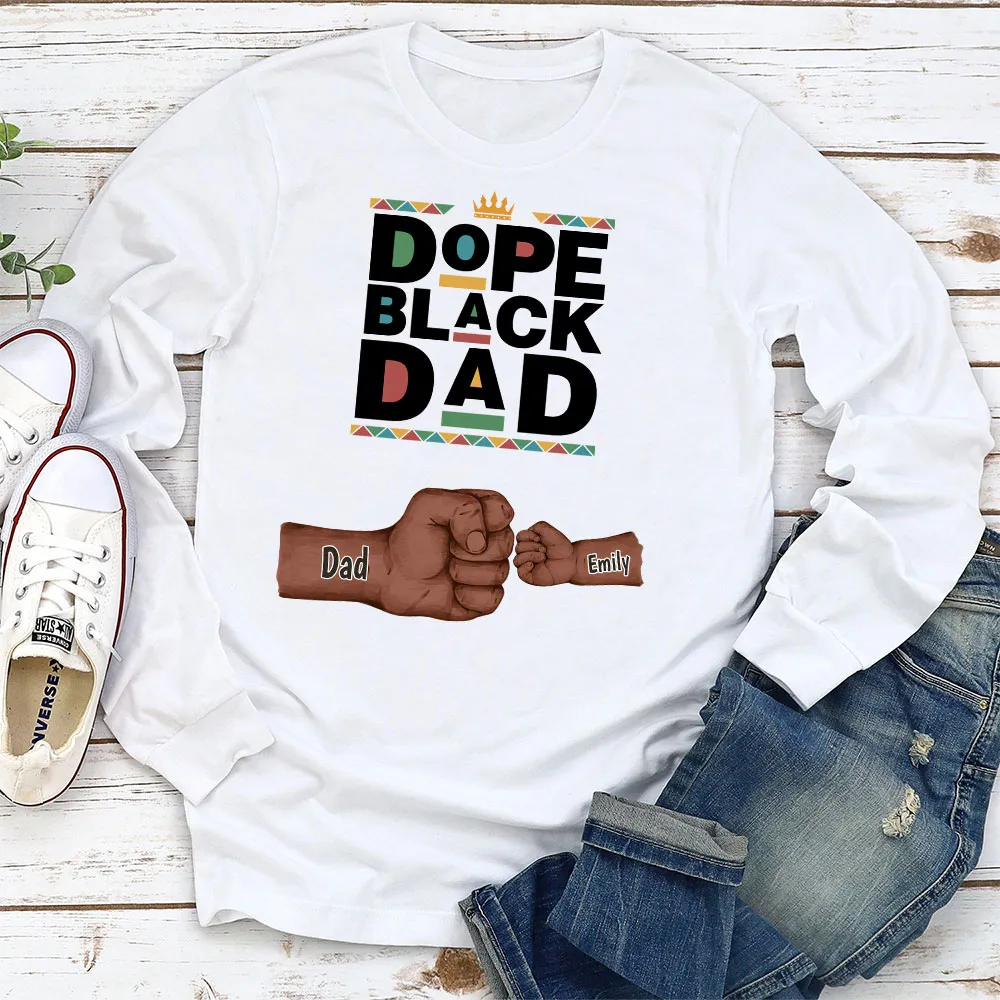 Personalized Dope Black Dad Classic Tee With Fist Bump Hands Design, Unique Father's Day Gift For Dad - Image 6
