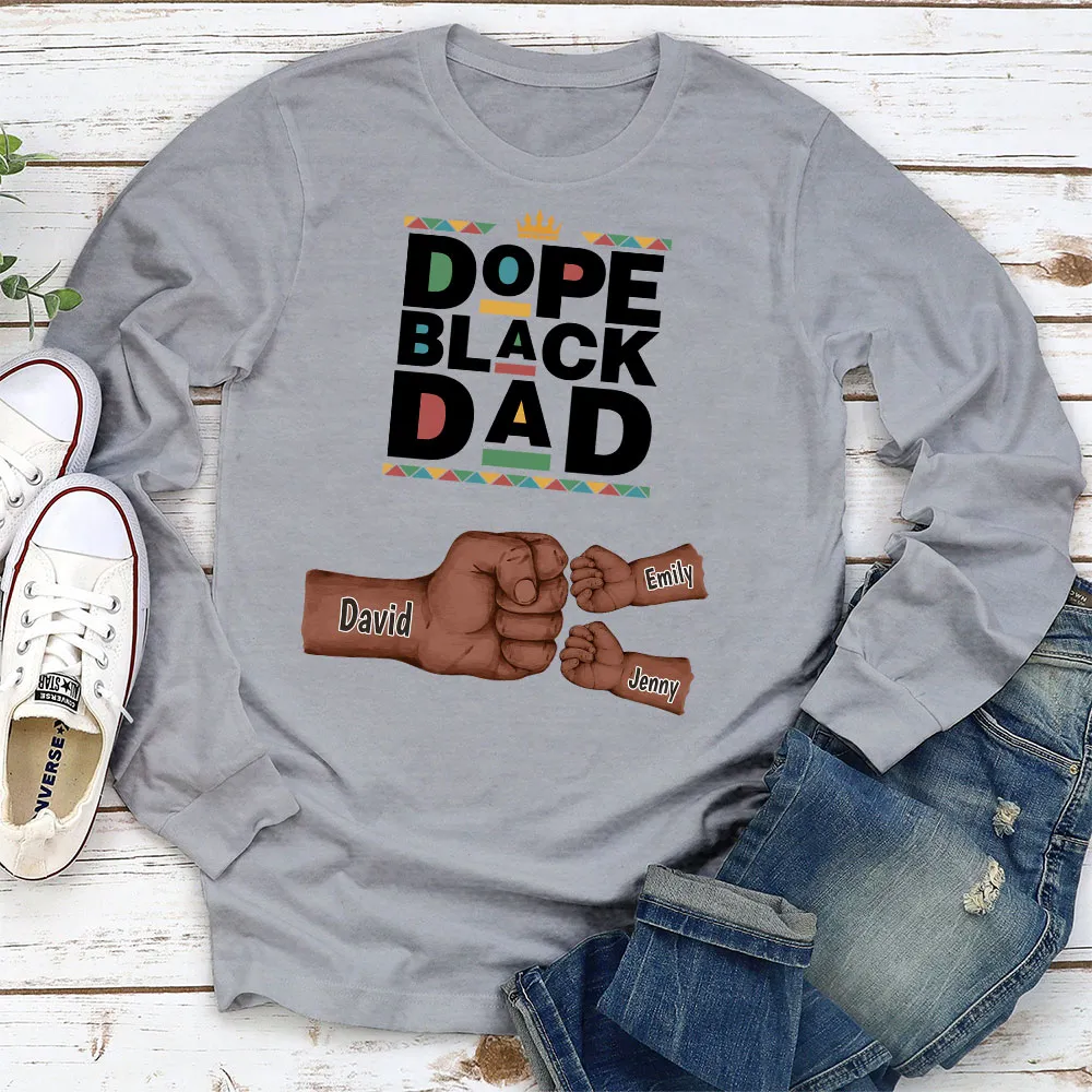 Personalized Dope Black Dad Classic Tee With Fist Bump Hands Design, Unique Father's Day Gift For Dad - Image 8