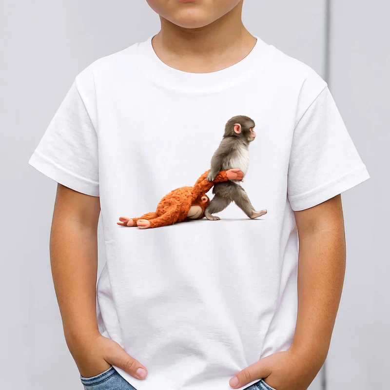 Personalized Classic Tee with Baby Monkey Punch Journey Graphic, Cute Animal Lover Gift for Everyday Smiles - Image 2