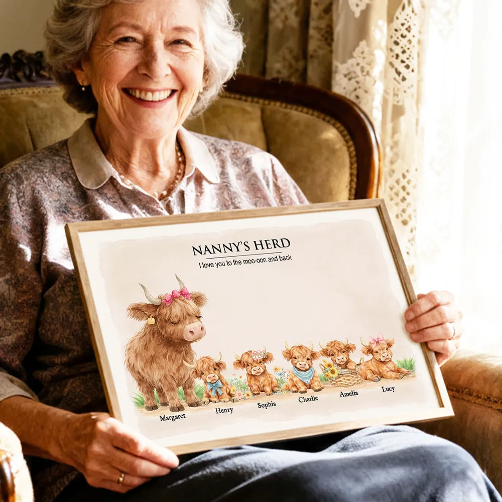 Personalized Highland Cow Family Poster, Nanny & Grandad's Herd Wall Art, Sweet Farm Nursery Decor, Unique Gift for Grandma & Grandpa - Image 3