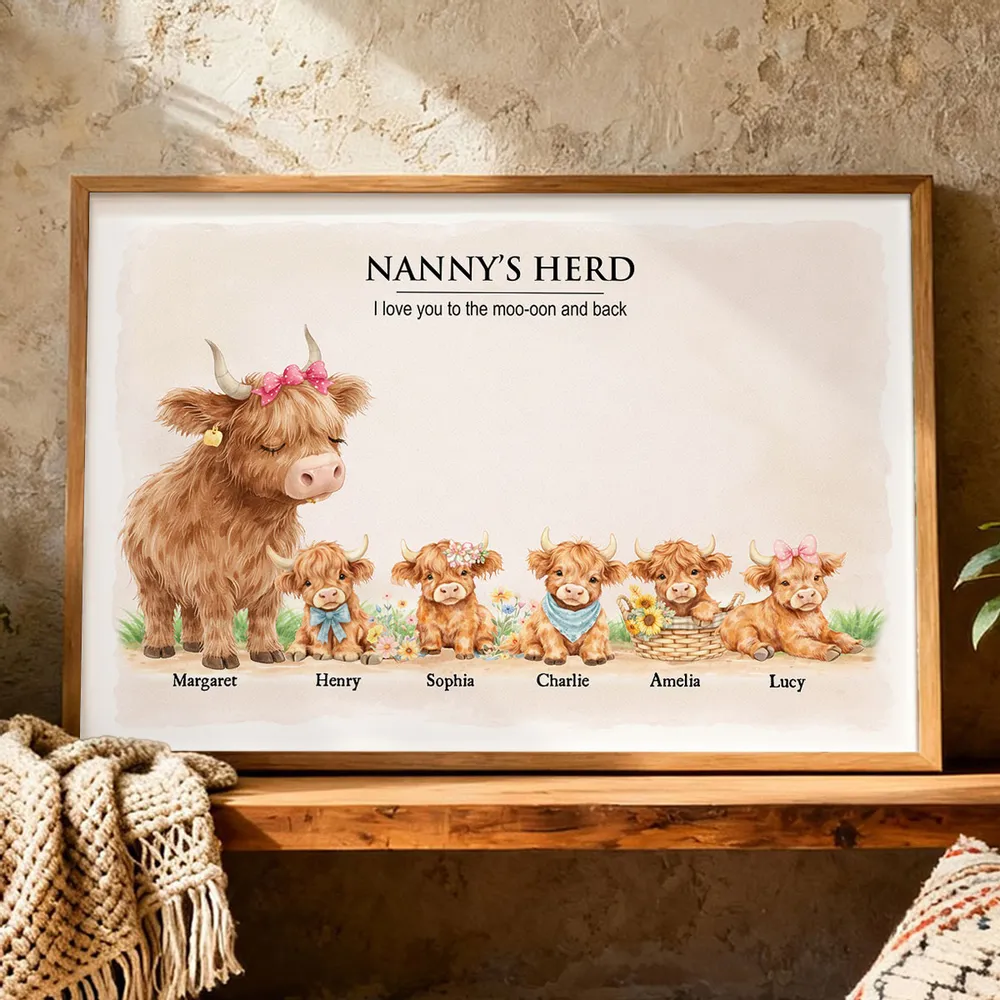 Personalized Highland Cow Family Poster, Nanny & Grandad's Herd Wall Art, Sweet Farm Nursery Decor, Unique Gift for Grandma & Grandpa - Image 5