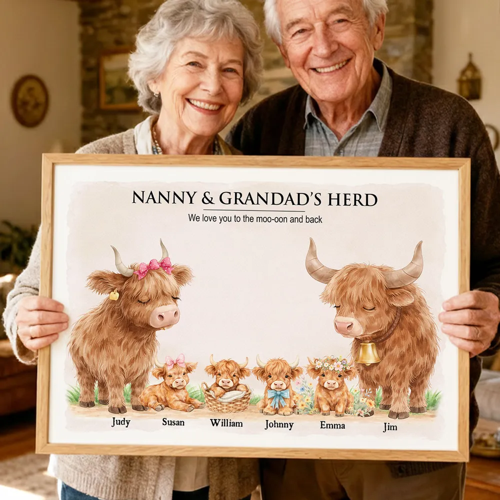 Personalized Highland Cow Family Poster, Nanny & Grandad's Herd Wall Art, Sweet Farm Nursery Decor, Unique Gift for Grandma & Grandpa - Image 7