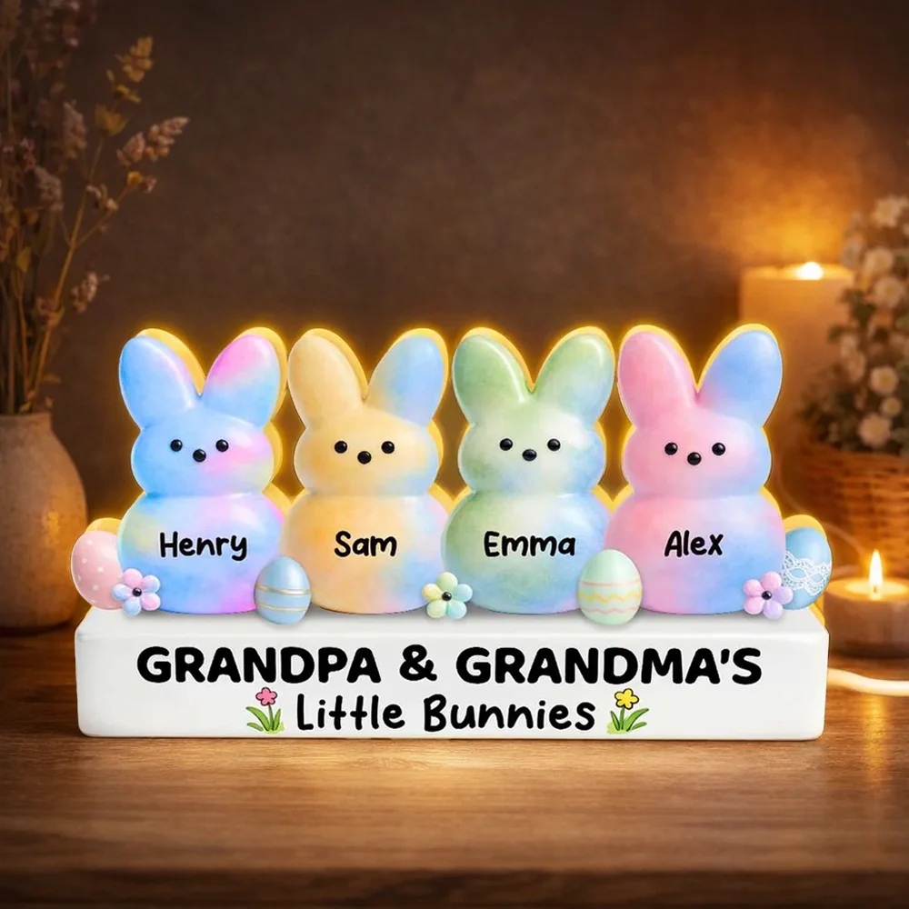 Personalized Easter Bunny Acrylic Light Box, Grandpa & Grandma's Little Bunnies Cute Night Light, Unique Gift for Grandparents