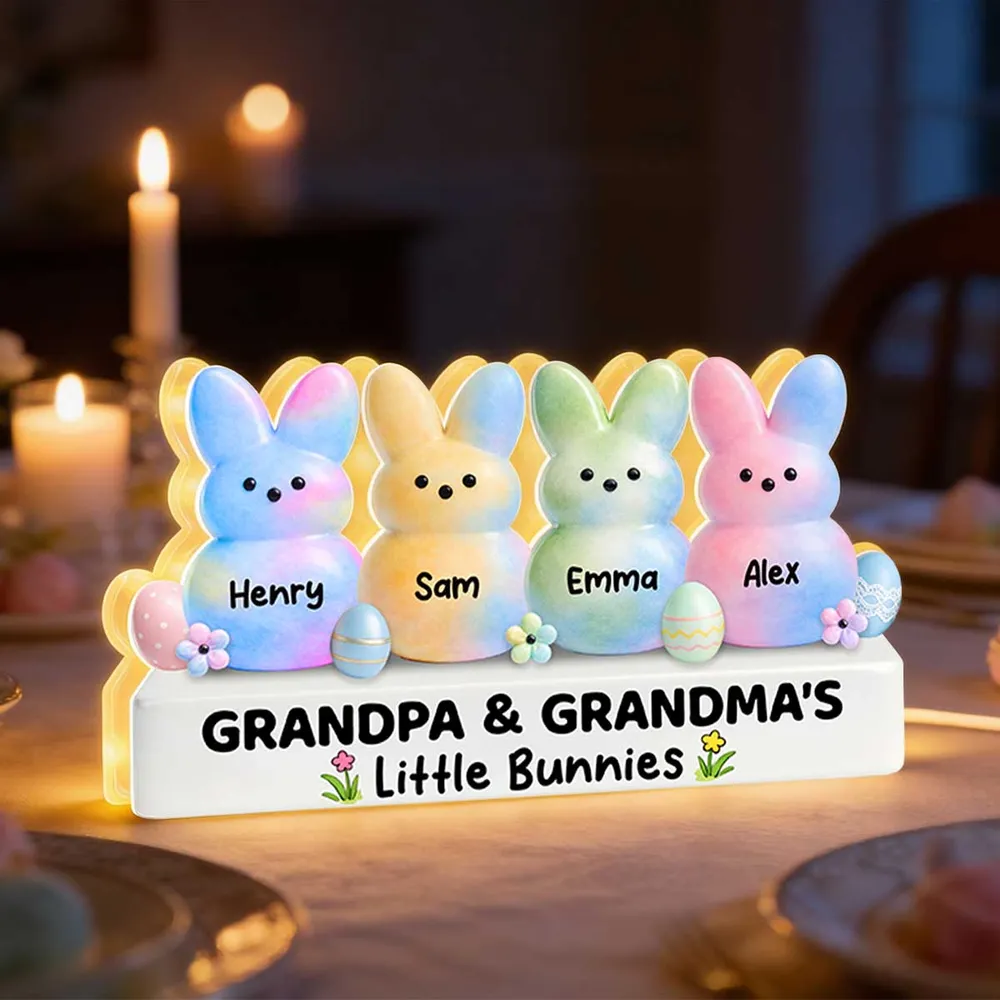 Personalized Easter Bunny Acrylic Light Box, Grandpa & Grandma's Little Bunnies Cute Night Light, Unique Gift for Grandparents - Image 2